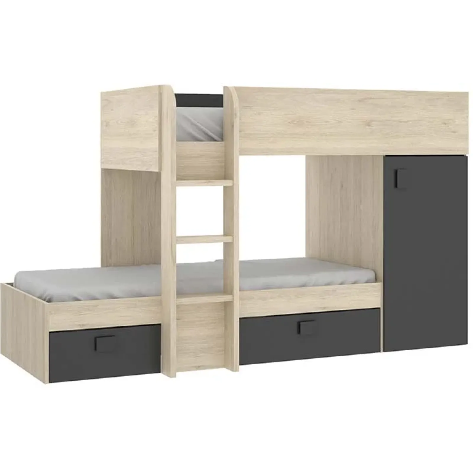 Garnero Arredamenti Letti A Castello|Letti A Castello-Letto a castello per bambini con armadio 255x112cm rovere grafite Sole Rovere - Grafite