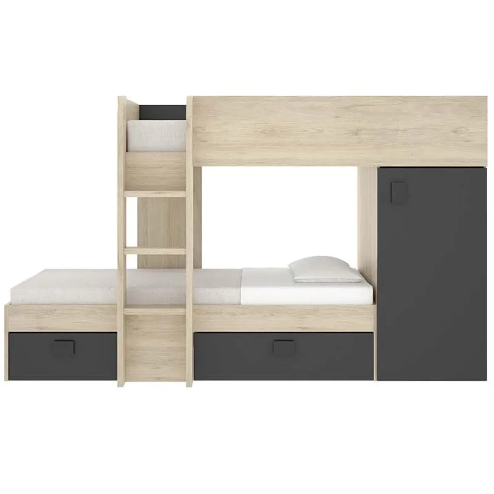 Garnero Arredamenti Letti A Castello|Letti A Castello-Letto a castello per bambini con armadio 255x112cm rovere grafite Sole Rovere - Grafite