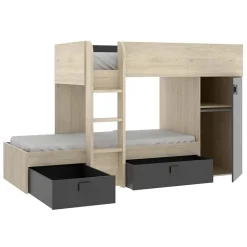 Garnero Arredamenti Letti A Castello|Letti A Castello-Letto a castello per bambini con armadio 255x112cm rovere grafite Sole Rovere - Grafite