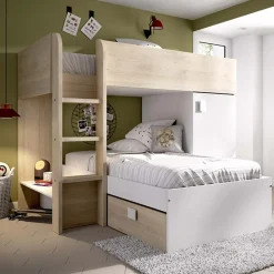 Garnero Arredamenti Letti A Castello|Letti A Castello-Letto a castello per bambini con armadio 255x112cm rovere bianco Sole Bianco Opaco - Rovere