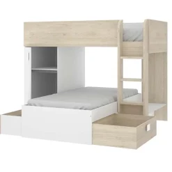Garnero Arredamenti Letti A Castello|Letti A Castello-Letto a castello per bambini con armadio 255x112cm rovere bianco Sole Bianco Opaco - Rovere
