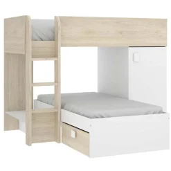 Garnero Arredamenti Letti A Castello|Letti A Castello-Letto a castello per bambini con armadio 255x112cm rovere bianco Sole Bianco Opaco - Rovere