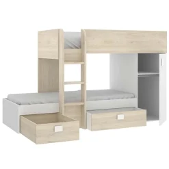 Garnero Arredamenti Letti A Castello|Letti A Castello-Letto a castello per bambini con armadio 255x112cm rovere bianco Sole Bianco Opaco - Rovere