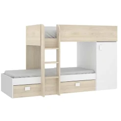 Garnero Arredamenti Letti A Castello|Letti A Castello-Letto a castello per bambini con armadio 255x112cm rovere bianco Sole Bianco Opaco - Rovere