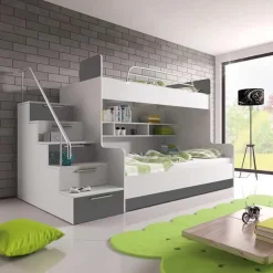 Garnero Arredamenti Letti A Castello|Letti A Castello-Letto a castello per bambini 254x120cm bianco grigio Enrico Gihome® Bianco Lucido - Grigio