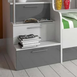 Garnero Arredamenti Letti A Castello|Letti A Castello-Letto a castello per bambini 254x120cm bianco grigio Enrico Gihome® Bianco Lucido - Grigio