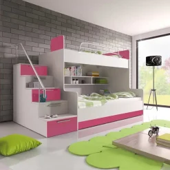 Garnero Arredamenti Letti A Castello|Letti A Castello-Letto a castello per bambini 254x120cm bianco rosa Enrico Gihome® Bianco Lucido - Rosa