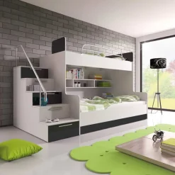 Garnero Arredamenti Letti A Castello|Letti A Castello-Letto a castello per bambini 254x120cm bianco nero Enrico Gihome® Bianco Lucido - Nero Lucido