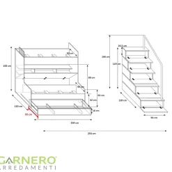 Garnero Arredamenti Letti A Castello|Letti A Castello-Letto a castello per bambini 254x120cm bianco nero Enrico Gihome® Bianco Lucido - Nero Lucido