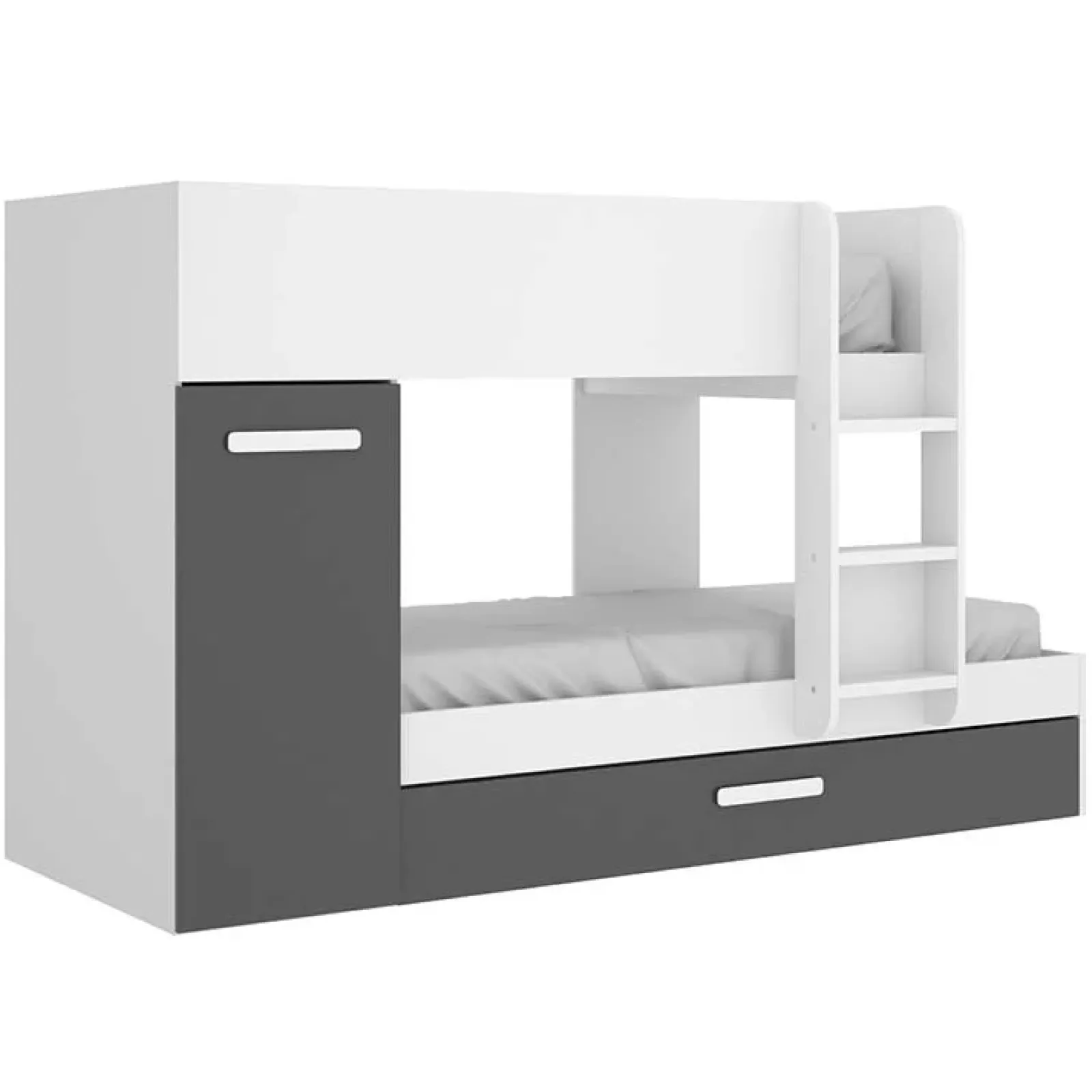 Garnero Arredamenti Letti A Castello|Letti A Castello-Letto a castello 90x190 con armadio 244x126cm bianco grafite 3 letti Damian Bianco Opaco - Grafite