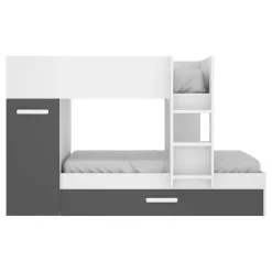 Garnero Arredamenti Letti A Castello|Letti A Castello-Letto a castello 90x190 con armadio 244x126cm bianco grafite 3 letti Damian Bianco Opaco - Grafite