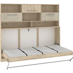 Garnero Arredamenti Letti A Scomparsa|Letti Singoli-Letto a scomparsa orizzontale 90x200cm singolo con libreria rovere chiaro beige sabbia Alvin Gihome® Rovere - Beige