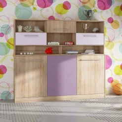 Garnero Arredamenti Letti A Scomparsa|Letti Singoli-Letto a scomparsa orizzontale 90x200cm singolo con libreria rovere rosa Alvin Gihome® Rovere - Rosa