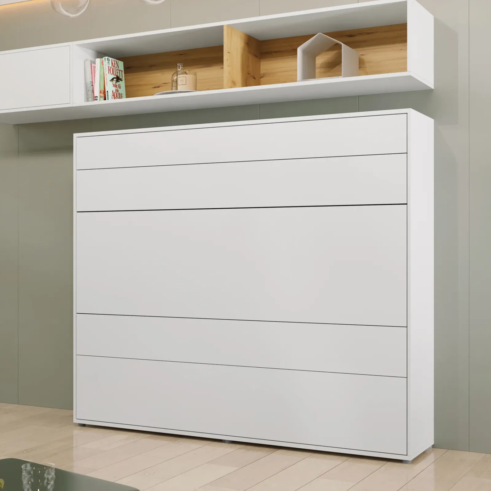 Garnero Arredamenti Letti A Scomparsa|Letti Matrimoniali-Letto a scomparsa orizzontale 160x200 cm matrimoniale bianco Camelio