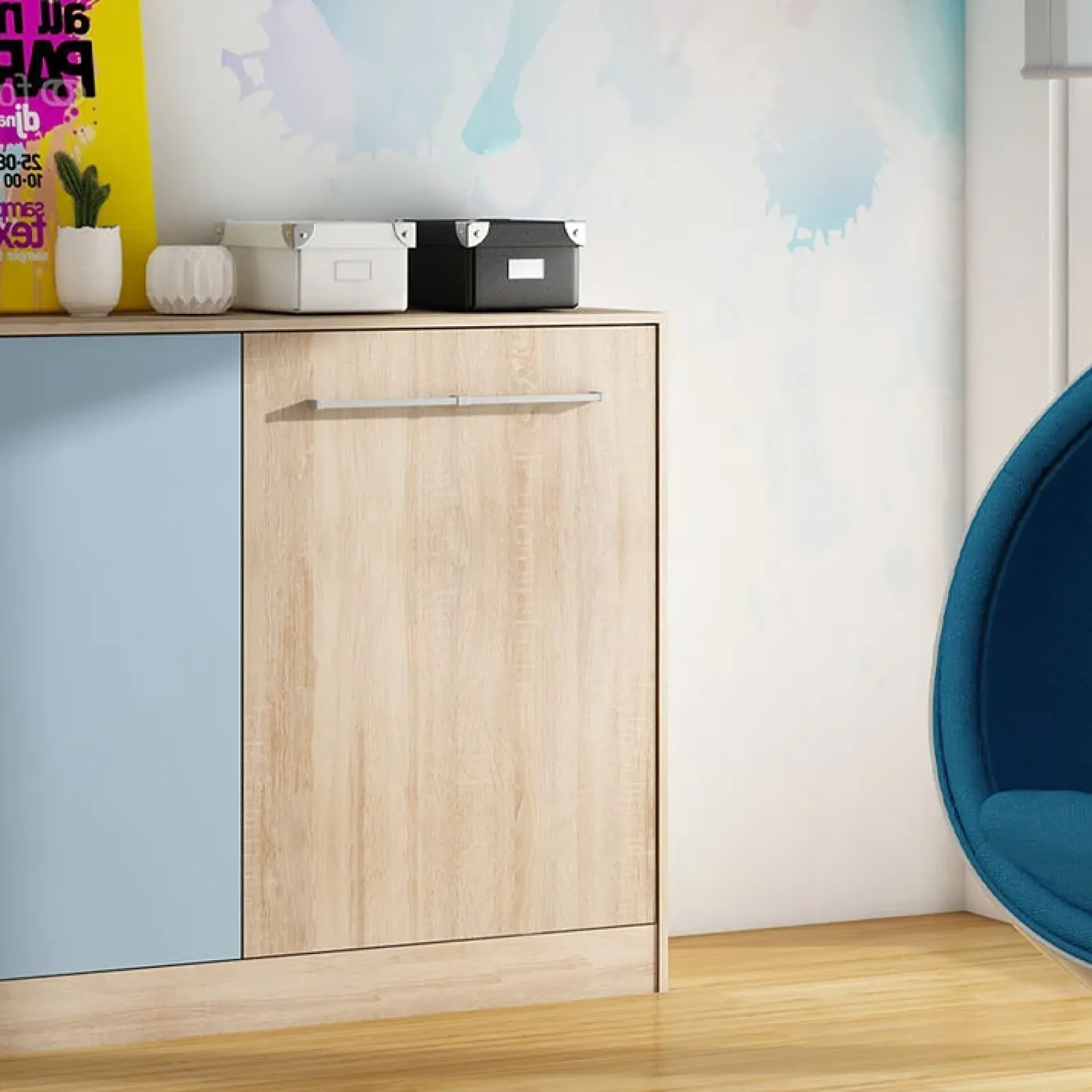 Garnero Arredamenti Letti Per Cameretta|Letti A Scomparsa-Letto a scomparsa orizzontale 90x200cm singolo rovere blu Alvin Gihome® Rovere - Blu