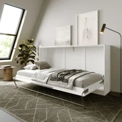 Garnero Arredamenti Letti Per Cameretta|Letti A Scomparsa-Letto a scomparsa orizzontale 90x200cm singolo bianco pino grigio grafite Alvin Gihome® Bianco Frassinato - Grafite