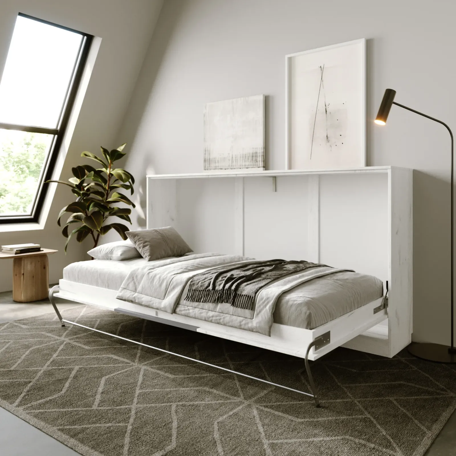 Garnero Arredamenti Letti Per Cameretta|Letti A Scomparsa-Letto a scomparsa orizzontale 90x200cm singolo bianco pino grigio grafite Alvin Gihome® Bianco Frassinato - Grafite