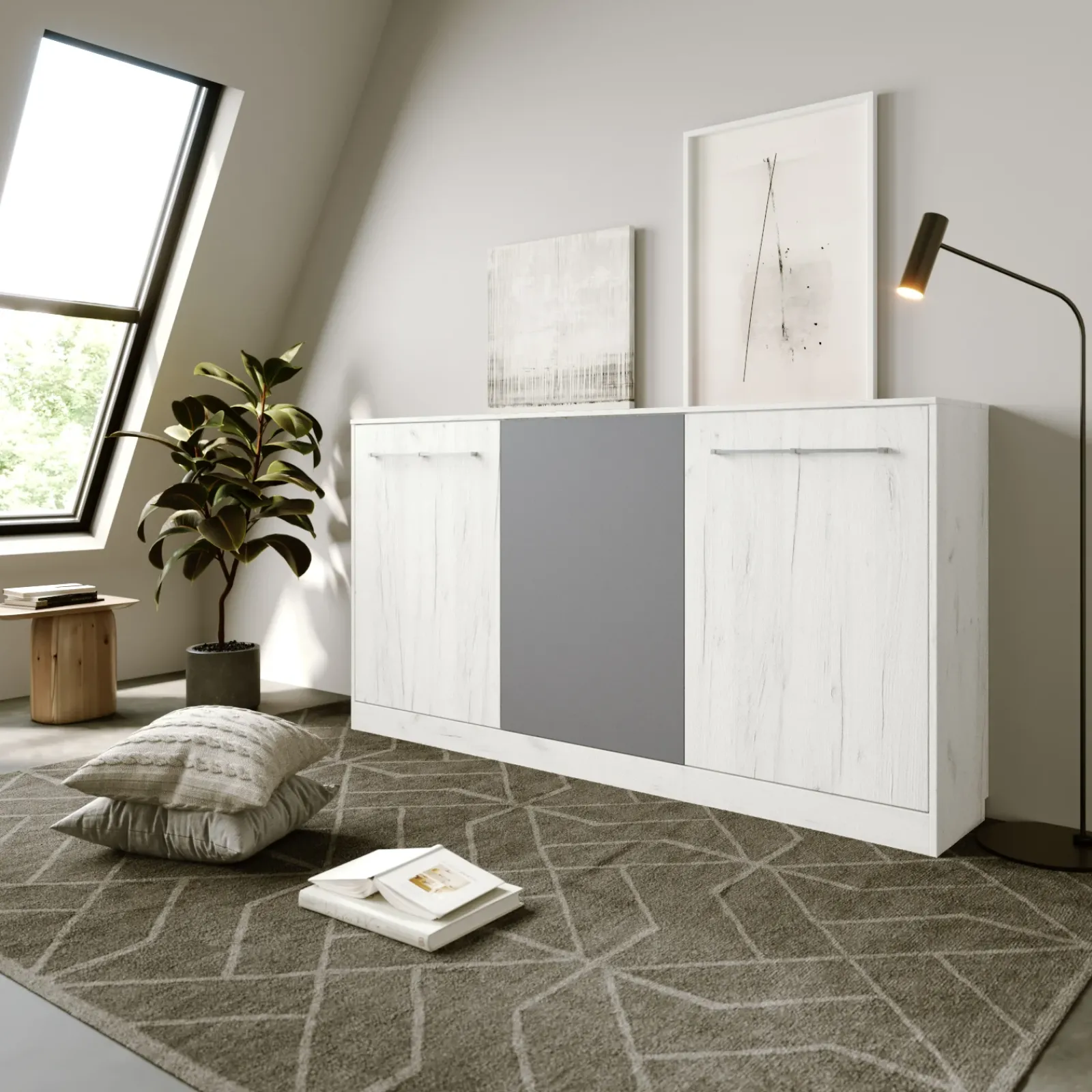 Garnero Arredamenti Letti Per Cameretta|Letti A Scomparsa-Letto a scomparsa orizzontale 90x200cm singolo bianco pino grigio grafite Alvin Gihome® Bianco Frassinato - Grafite