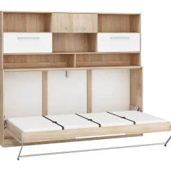 Garnero Arredamenti Letti A Scomparsa|Letti Singoli-Letto a scomparsa orizzontale 90x200cm singolo con libreria rovere bianco Alvin Gihome® Rovere - Bianco opaco