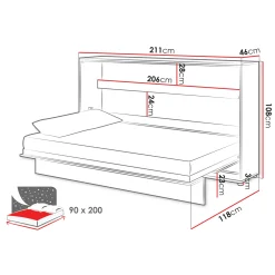 Garnero Arredamenti Letti A Scomparsa|Letti Singoli-Letto a scomparsa orizzontale 90x200 cm singolo bianco Camelio