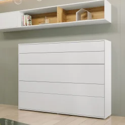 Garnero Arredamenti Letti A Scomparsa|Letti Alla Francese-Letto a scomparsa orizzontale 140x200 cm alla francese bianco Camelio