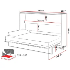 Garnero Arredamenti Letti A Scomparsa|Letti Piazza E Mezza-Letto a scomparsa orizzontale 120x200 cm una piazza e mezza bianco Camelio