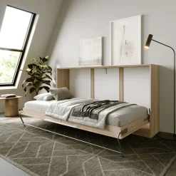Garnero Arredamenti Letti A Scomparsa|Letti Singoli-Letto a scomparsa orizzontale 90x200cm singolo rovere bianco Alvin Gihome® Rovere - Bianco opaco