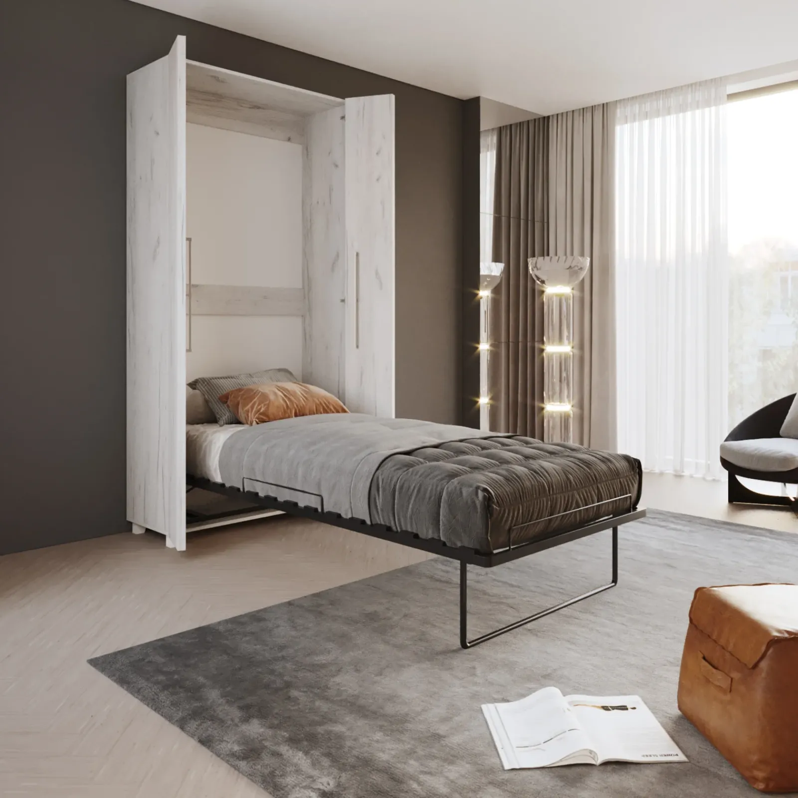 Garnero Arredamenti Letti A Scomparsa|Letti Singoli-Letto a scomparsa verticale 90x200cm singolo bianco pino Calvin Gihome® Bianco Frassinato