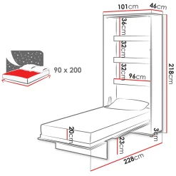 Garnero Arredamenti Letti A Scomparsa|Letti Singoli-Letto a scomparsa verticale 90x200 cm singolo bianco Camelio