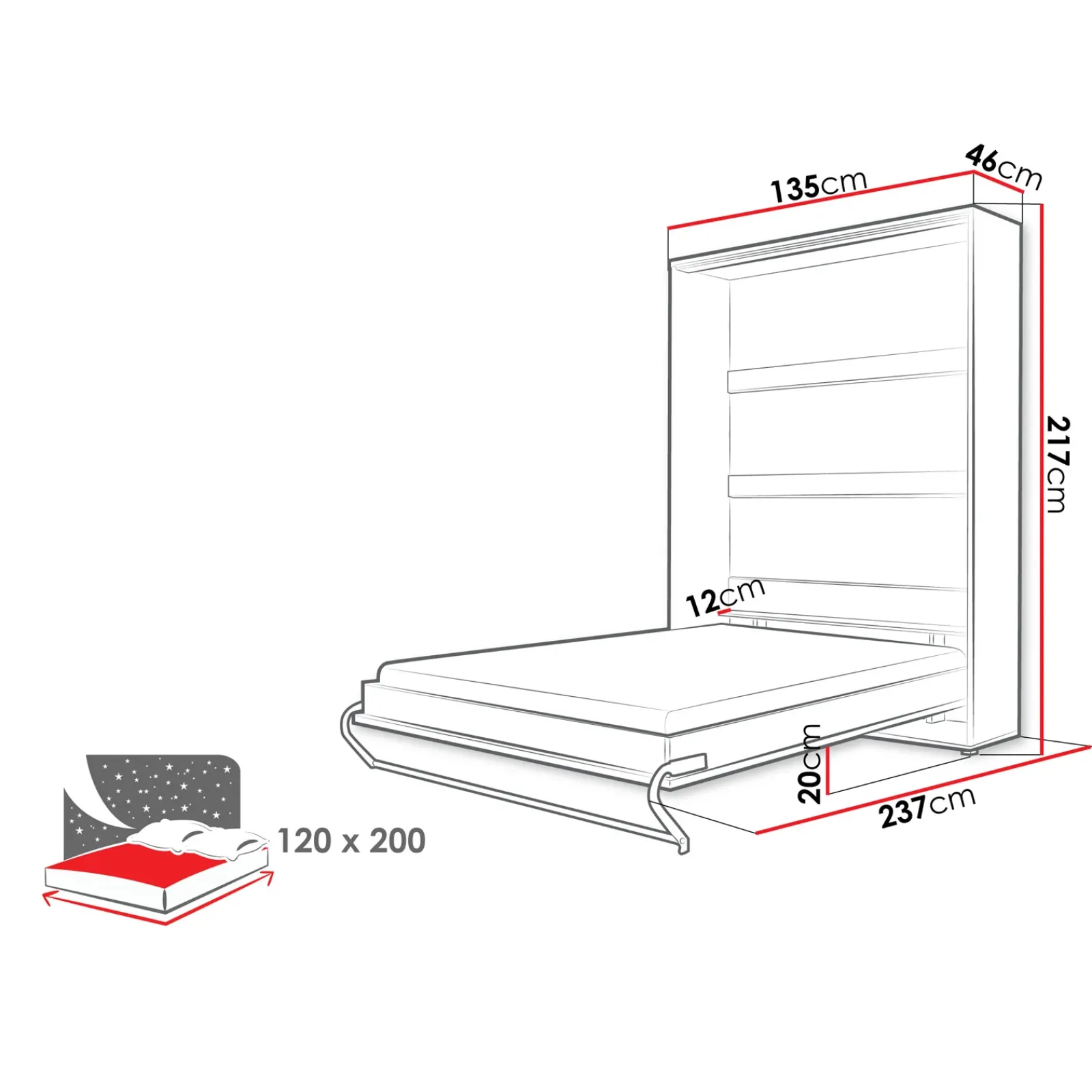 Garnero Arredamenti Letti A Scomparsa|Letti Piazza E Mezza-Letto a scomparsa verticale 120x200 cm una piazza e mezza bianco Chimera