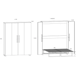 Garnero Arredamenti Letti A Scomparsa|Letti Matrimoniali-Letto a scomparsa verticale 160x200cm matrimoniale bianco pino Calvin Gihome® Bianco Frassinato