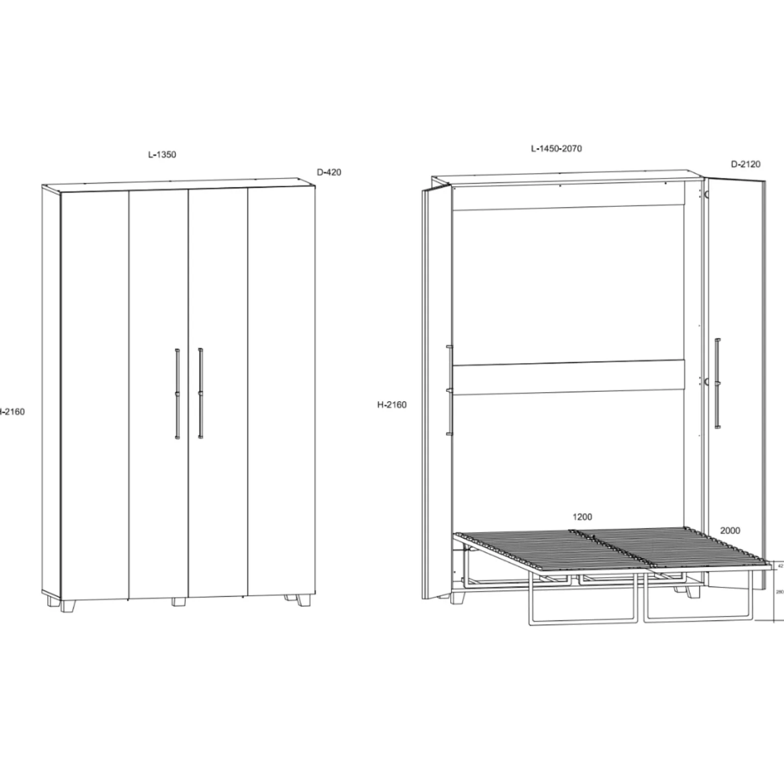 Garnero Arredamenti Letti Per Cameretta|Letti A Scomparsa-Letto a scomparsa verticale 120x200cm piazza e mezza bianco pino Calvin Gihome® Bianco Frassinato