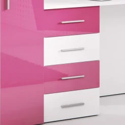 Garnero Arredamenti Letti A Castello|Letti A Castello-Letto a soppalco con armadio 254x120cm bianco rosa Simone Gihome® Bianco Lucido - Rosa
