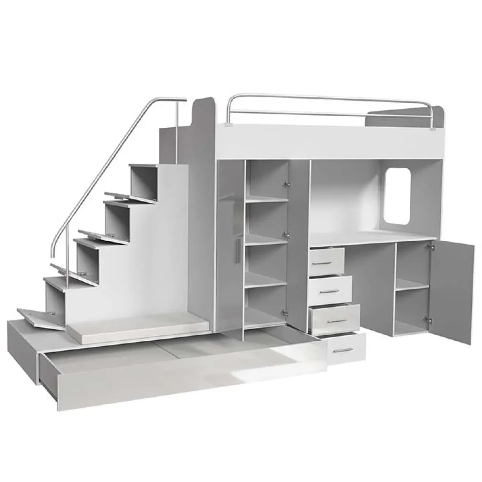 Garnero Arredamenti Letti A Castello|Letti A Castello-Letto a soppalco con armadio 324x180cm bianco nero 2 letti Diego Gihome® Bianco Lucido - Nero Lucido