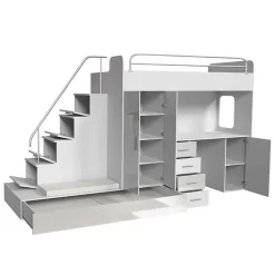 Garnero Arredamenti Letti A Castello|Letti A Castello-Letto a soppalco con armadio 324x180cm bianco grigio 2 letti Diego Gihome® Bianco Lucido - Grigio