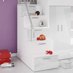 Garnero Arredamenti Letti A Castello|Letti A Castello-Letto a soppalco con armadio 254x120cm bianco Simone Gihome® Bianco Lucido