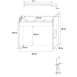 Garnero Arredamenti Letti A Castello|Letti A Castello-Letto a soppalco con armadio 254x120cm bianco grigio Simone Gihome® Bianco Lucido - Grigio