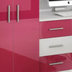 Garnero Arredamenti Letti A Castello|Letti A Castello-Letto a soppalco con armadio 324x180cm bianco rosa 2  letti Diego Gihome® Bianco Lucido - Rosa