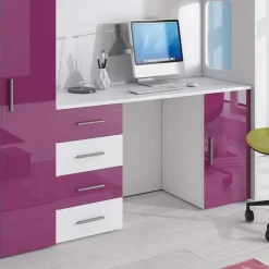 Garnero Arredamenti Letti A Castello|Letti A Castello-Letto a soppalco per bambini con armadio 204x86cm bianco viola Luca Bianco Lucido - Viola