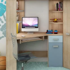 Garnero Arredamenti Letti A Castello|Letti A Castello-Letto a soppalco 204x120cm destra rovere blu Dollie Gihome® Rovere - Azzurro