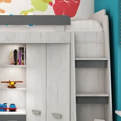 Garnero Arredamenti Letti A Castello|Letti A Castello-Letto a soppalco 204x120cm destra bianco pino grafite Dollie Gihome® Grafite - Bianco Frassinato