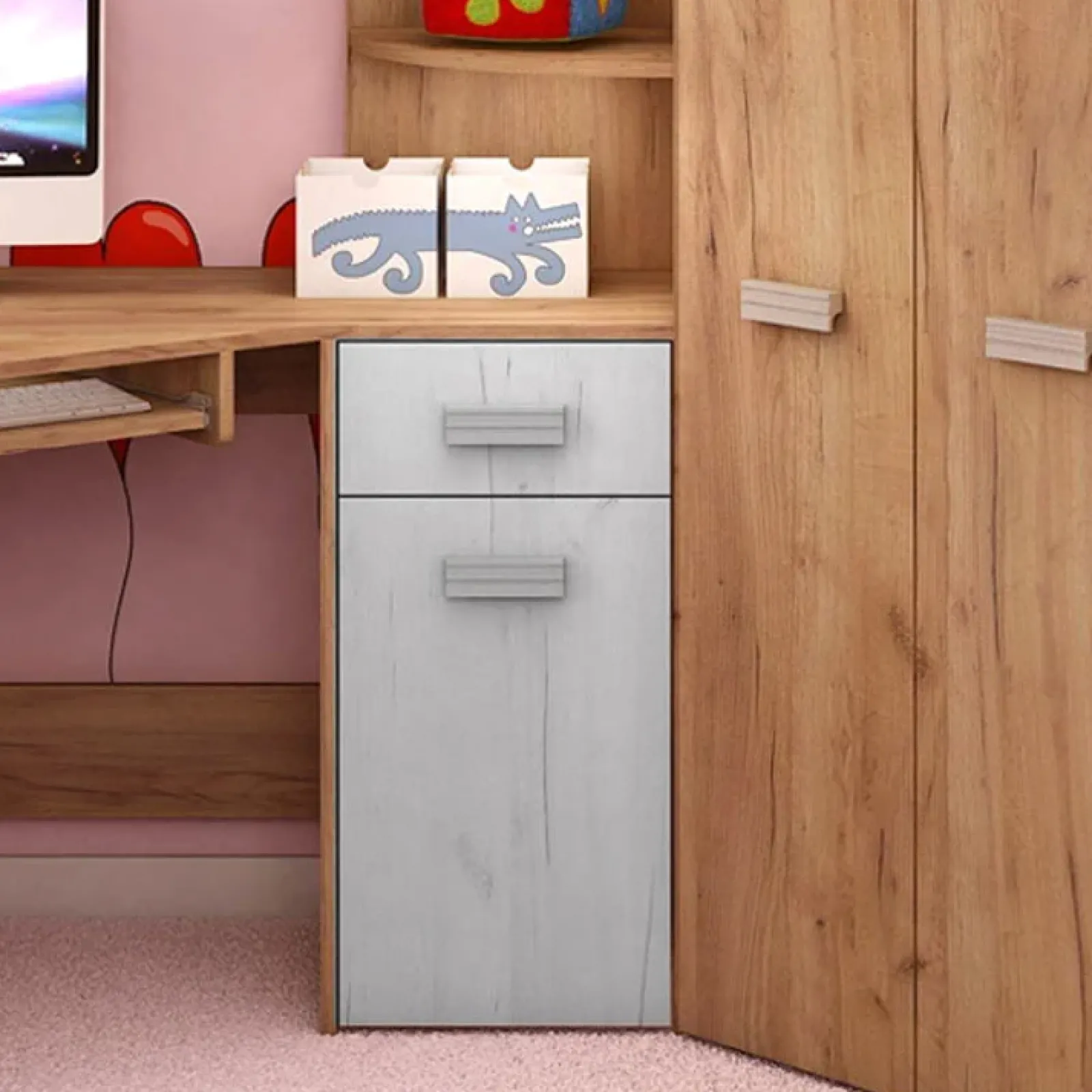 Garnero Arredamenti Letti A Castello|Letti A Castello-Letto a soppalco 204x120cm destra rovere miele bianco frassinato Dollie Gihome® Rovere Rustico - Bianco Frassinato