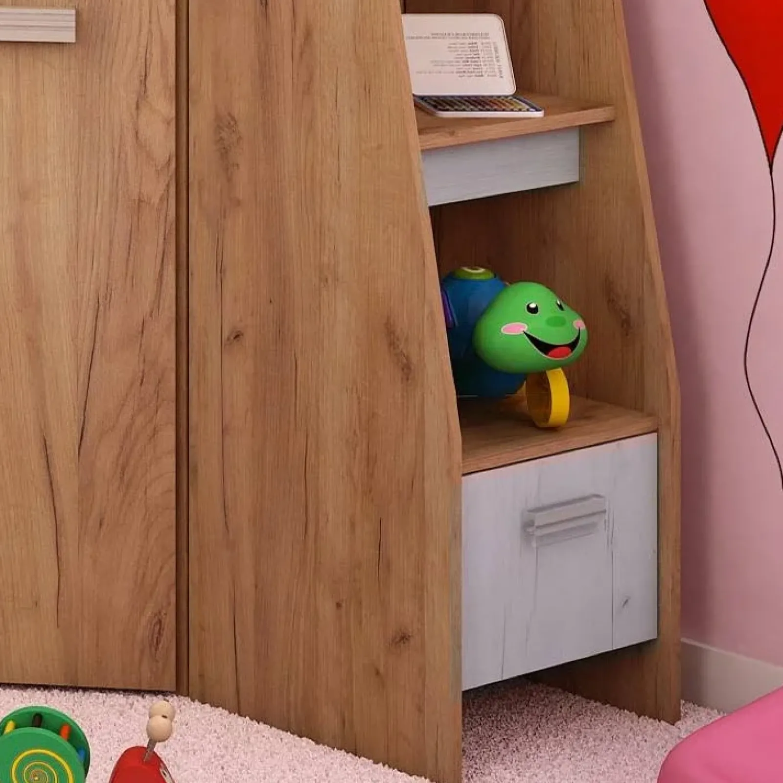 Garnero Arredamenti Letti A Castello|Letti A Castello-Letto a soppalco 204x120cm destra rovere miele bianco frassinato Dollie Gihome® Rovere Rustico - Bianco Frassinato