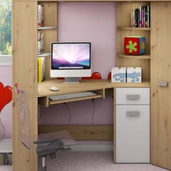 Garnero Arredamenti Letti A Castello|Letti A Castello-Letto a soppalco 204x120cm destra quercia bianco Dollie Gihome® Rovere Rustico - Bianco