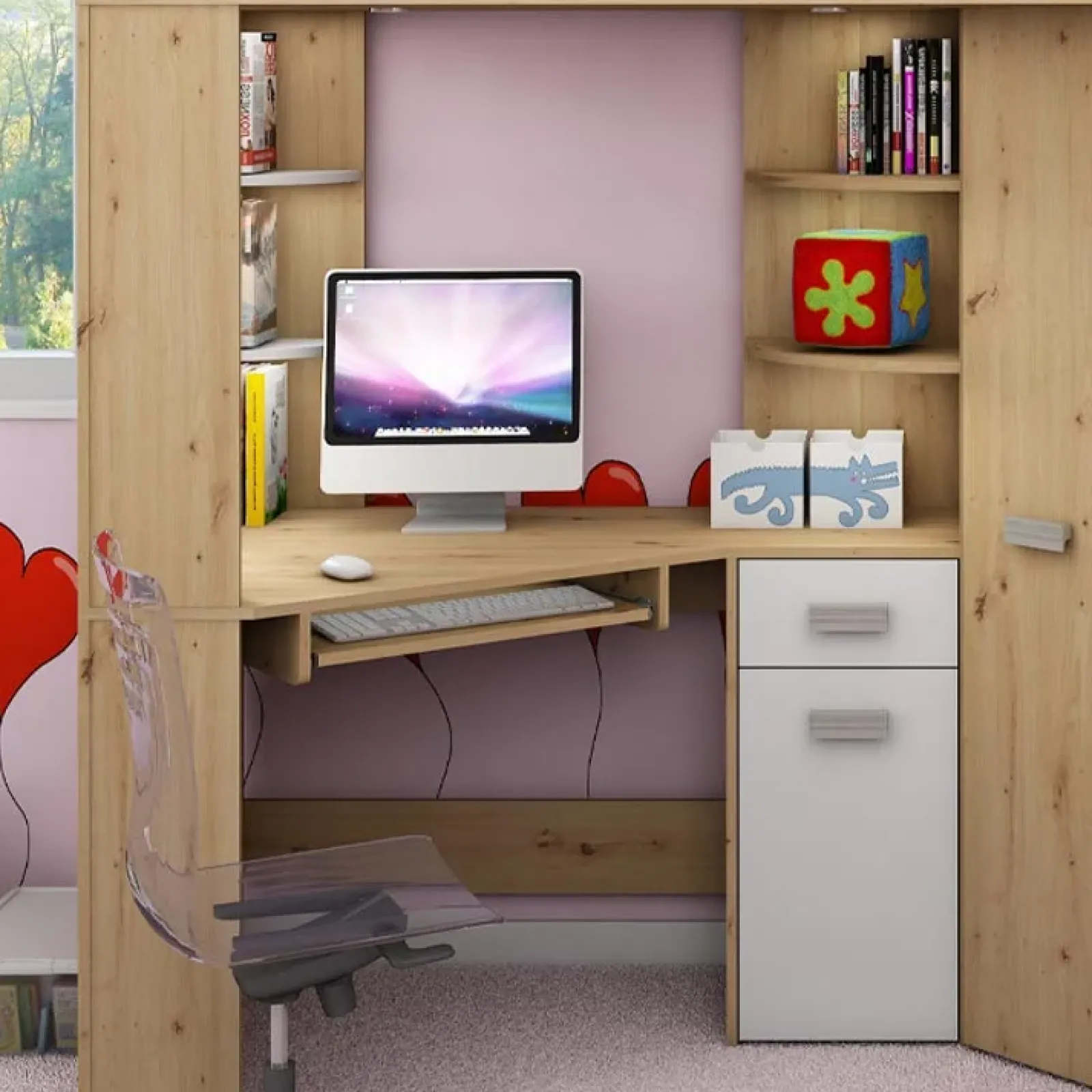 Garnero Arredamenti Letti A Castello|Letti A Castello-Letto a soppalco 204x120cm destra quercia bianco Dollie Gihome® Rovere Rustico - Bianco