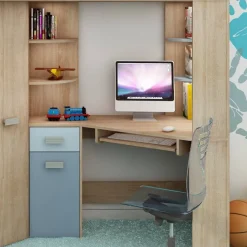 Garnero Arredamenti Letti A Castello|Letti A Castello-Letto a soppalco 204x120cm sinistra rovere blu Dollie Gihome® Rovere - Azzurro