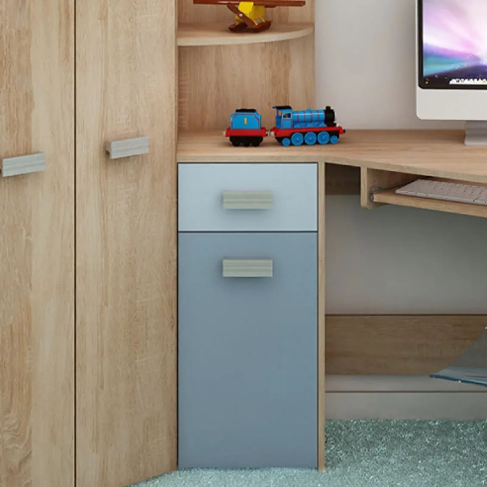 Garnero Arredamenti Letti A Castello|Letti A Castello-Letto a soppalco 204x120cm sinistra rovere blu Dollie Gihome® Rovere - Azzurro