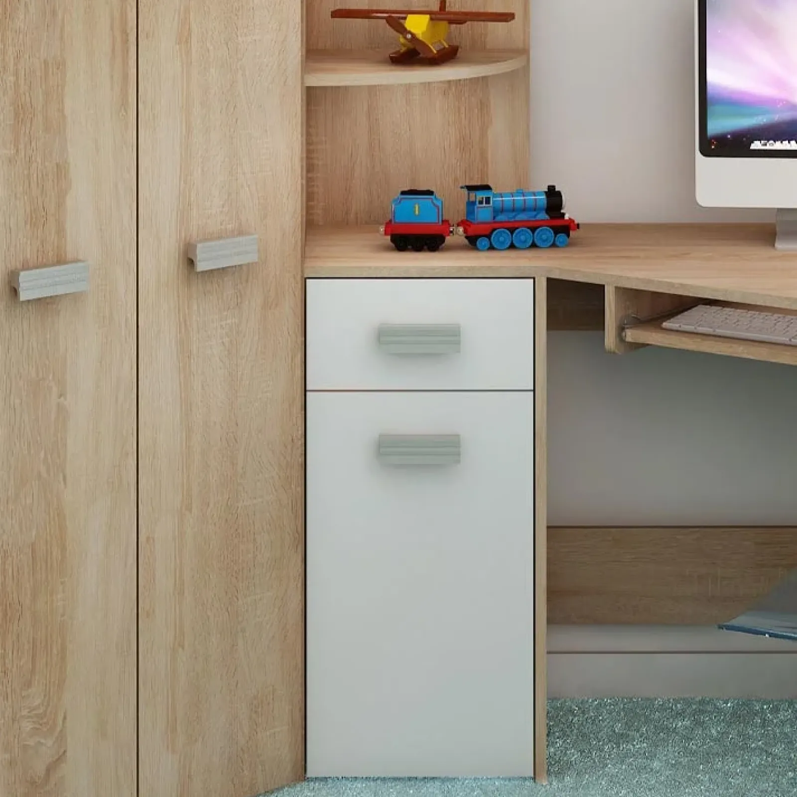 Garnero Arredamenti Letti A Castello|Letti A Castello-Letto a soppalco 204x120cm sinistra rovere bianco Dollie Gihome® Bianco - Rovere