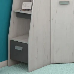 Garnero Arredamenti Letti A Castello|Letti A Castello-Letto a soppalco 204x120cm sinistra bianco pino grafite Dollie Gihome® Grafite - Bianco Frassinato