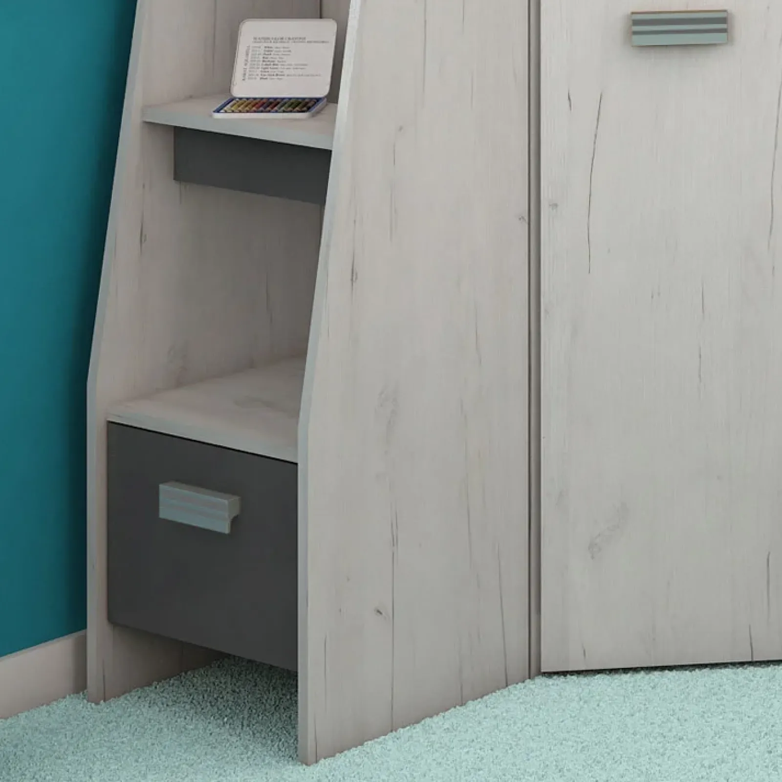 Garnero Arredamenti Letti A Castello|Letti A Castello-Letto a soppalco 204x120cm sinistra bianco pino grafite Dollie Gihome® Grafite - Bianco Frassinato